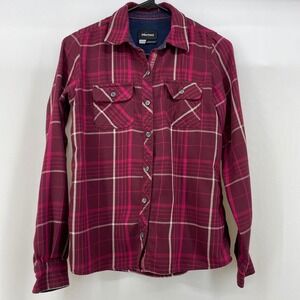 Marmot Size XS Cranberry Red Flannel Plaid Long Sleeve Top Button Up Shirt Women
